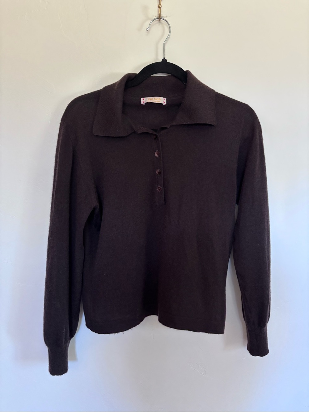 Rue Jacob 100% Cashmere Sweater Brown Long Sleeve Polo Collar | A14